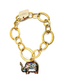 Antique Cloissone Elephant Pendant on Antique Brass Chain – 16” Lariat Choker