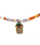 WWII-Era Antique Cloisonné Birdhouse Pendant Necklace with Swarovski Crystals