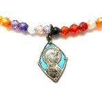 1930s French Devotional Medal Necklace with Swarovski Crystals