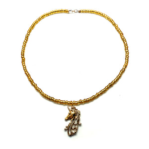 Vintage Golden Unicorn Seed Bead Choker