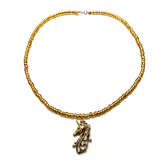 Vintage Golden Unicorn Seed Bead Choker