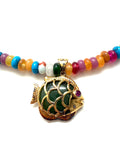 Antique Jade & Ruby-Eyed Fish Pendant Necklace on Mixed Gemstones