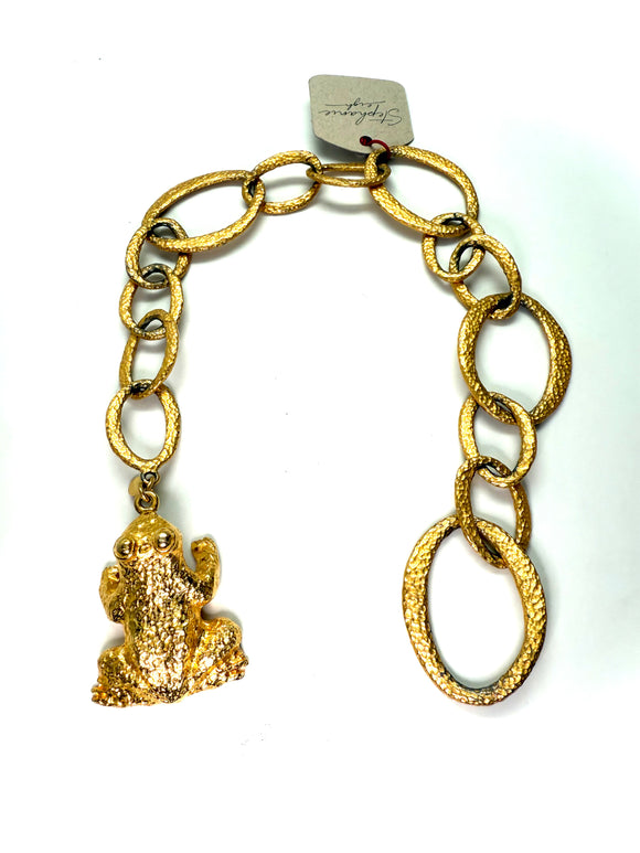 1972 Signed Mimi Frog Pendant on Antique Brass Chain – 16” Lariat Choker