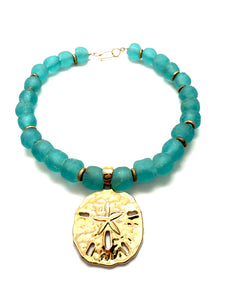 Golden Sand Dollar Sea Glass Necklace