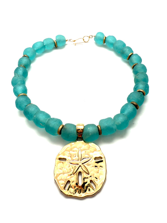 Golden Sand Dollar Sea Glass Necklace
