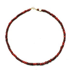 Antique African Glass Bead Choker Necklace - 16” cherry red