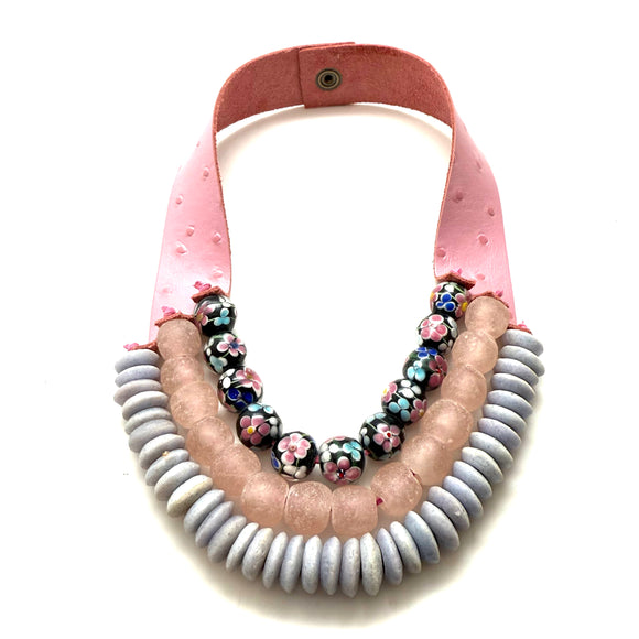 3 Strand Necklace - Pink Peonies