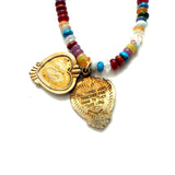 Antique Gold Vermeil Heart Pendant Necklace with Agate Beads