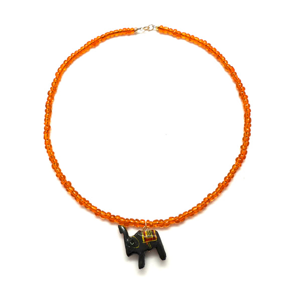 Vintage Hand-Carved Elephant Seed Bead Necklace