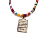 Antique Sterling Silver Jesus Pendant Necklace with Agate Beads
