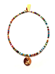 Vintage CREED Saint Jude Medal Choker with Mixed Gemstones