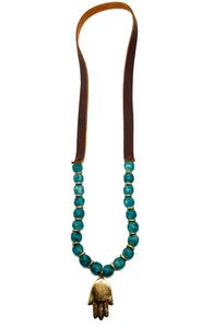 Zen Necklace Mottled Turquoise Hamsa