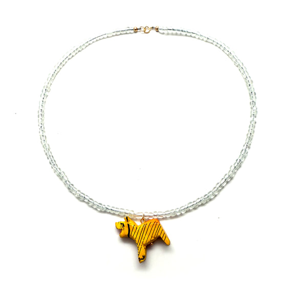 Vintage Hand-Carved Tiger Seed Bead Necklace