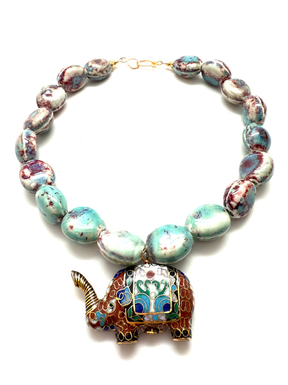 Painted Tides Cloisonné Elephant Necklace