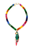 Vintage Cloisonné Parrot Pendant on Rainbow Gemstone Necklace – 17” with Gold Vermeil over Sterling Clasp