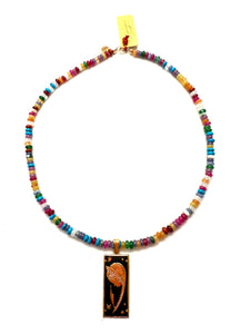 1930s Art Deco Floral & Star Pendant Necklace on Mixed Gemstones