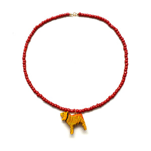 Vintage Hand-Carved Tiger Seed Bead Necklace