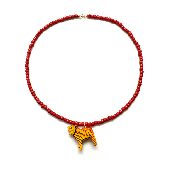 Vintage Hand-Carved Tiger Seed Bead Necklace