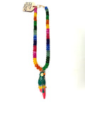 Vintage Cloisonné Parrot Pendant on Rainbow Gemstone Necklace – 17” with Gold Vermeil over Sterling Clasp ll