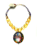 85ct Ametrine & Citrine Necklace with 1970s Antique Cloisonné Butterfly Pendant
