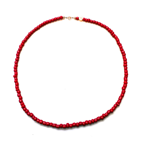 Antique African Glass Bead Choker Necklace - 17” red