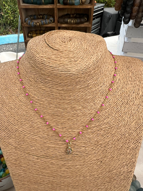 Pink Hamsa Necklace