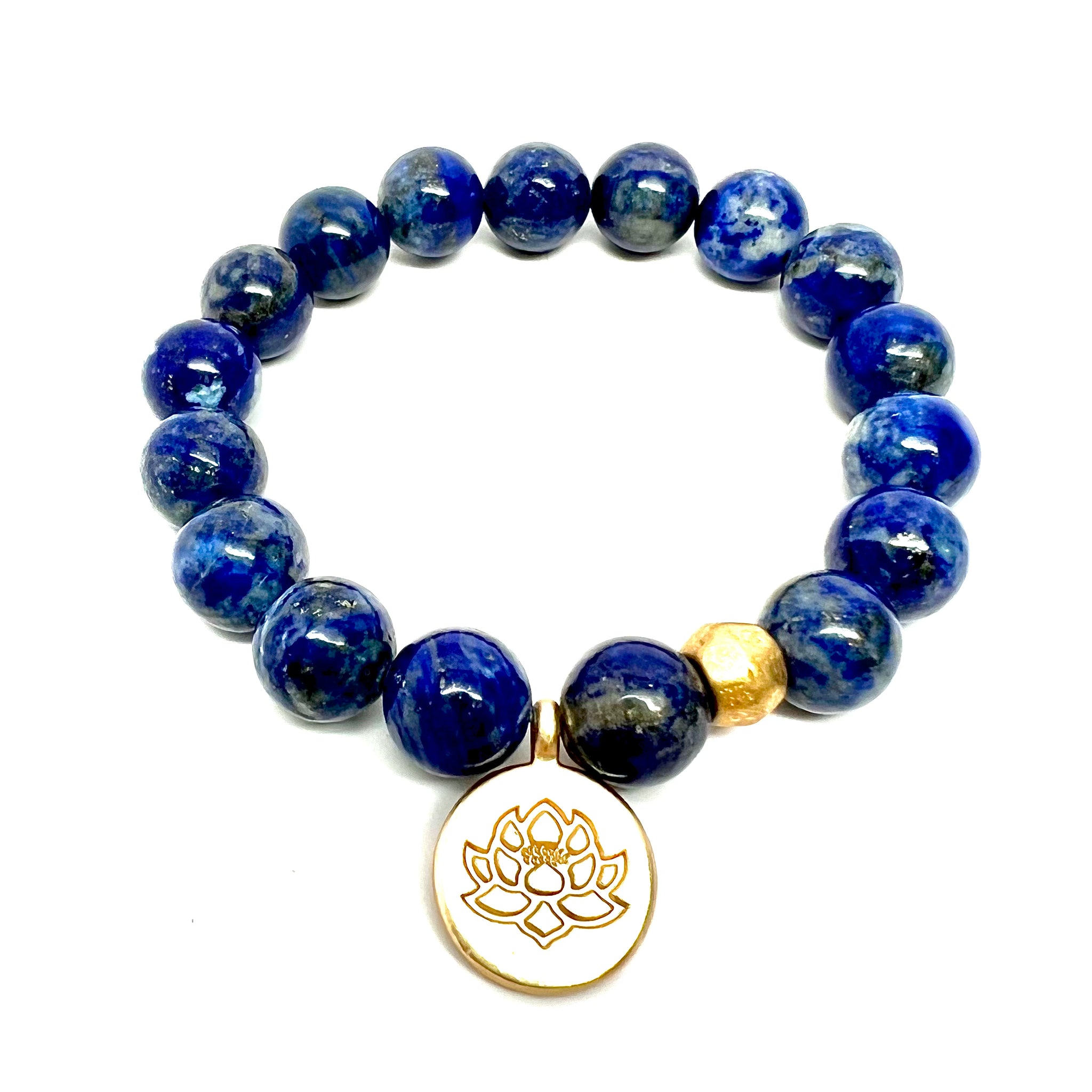 Blue Lapis Lazuli Bracelet with Filigree(SP) Focal Medallion and top Rhinestones